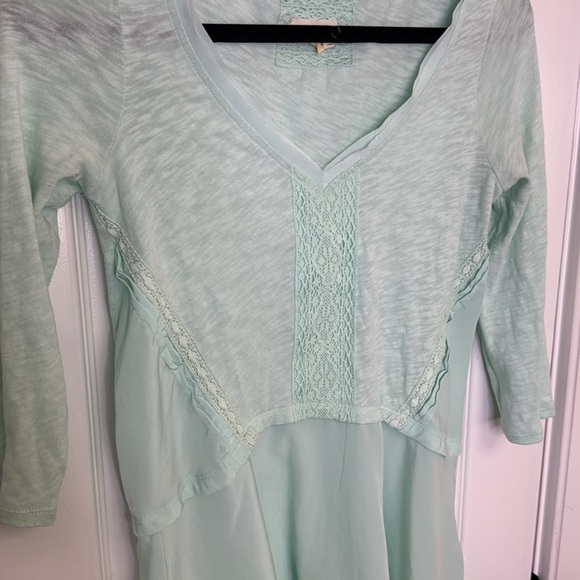 NWOT Meadow Rue from Anthropologie Asymmetrical Green Tunic with 3/4 Sleeves - Picture 4 of 8